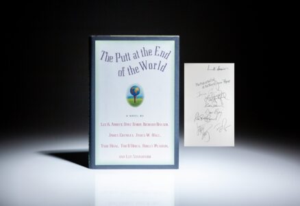 Signed first edition of The Putt at the End of the World by Lee K. Abbott, Dave Barry, Richard Bausch, James Crumley, James W. Hall, Tami Hoag, Tim O'Brien, Ridley Pearson, and Les Standiford.