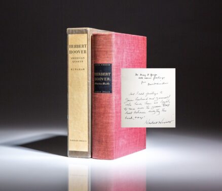 Presentation copy of Herbert Hoover: American Quaker to Mary B. Spargo, a well-known suffragist and wife of presidential advisor and historian, John Spargo.