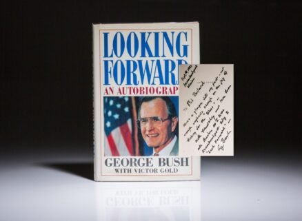 Looking Forward signed by President George Bush. First edition, inscribed to close friend and fishing partner Bob Boilard of Maine. First edition, first printing.