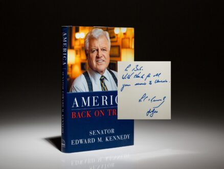 A first edition, first printing of America Back On Track, inscribed by Senator Edward Kennedy to his brother's Secretary of Defense, Robert McNamara.