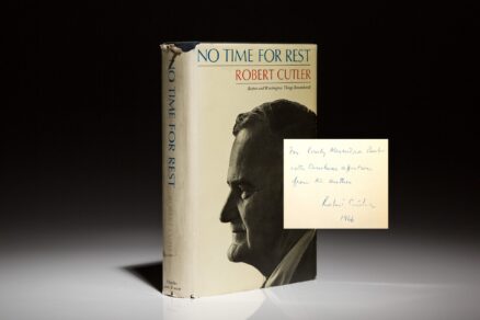 Inscribed first edition of No Time for Rest by National Security Advisor, Robert Cutler.