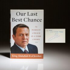 Signed first edition of Our Last Best Chance by King Abdullah II of Jordan.