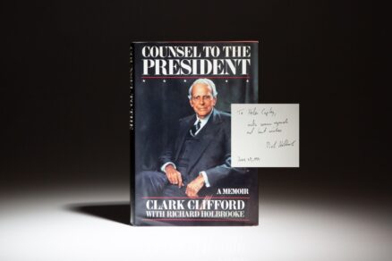 Signed first edition of Counsel To The President by Clark Clifford and Richard Holbrooke, inscribed to Helen K. Copley of Copley Newspapers.