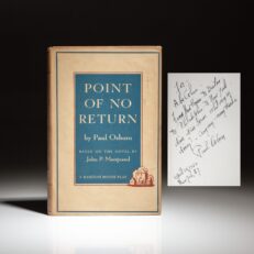 First printing of the Point of No Return by Paul Osborn, inscribed to Broadway company manager, Abe Cohen.