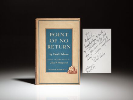 First printing of the Point of No Return by Paul Osborn, inscribed to Broadway company manager, Abe Cohen.