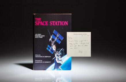 A unique association copy of The Space Station: An Idea Whose Time Has Come, inscribed by Colonel Gil Rye of the NSC to Cabinet Secretary Craig Fuller, who worked together to gain presidential approval for the International Space Station in 1984.