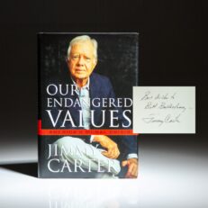 Our Endangered Values by President Jimmy Carter, inscribed to the former owner of the Atlanta Braves, William Bartholomay.