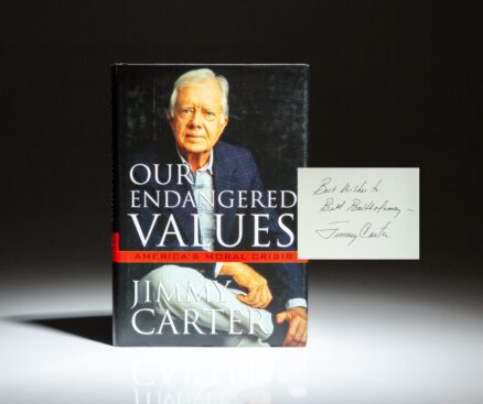 Our Endangered Values by President Jimmy Carter, inscribed to the former owner of the Atlanta Braves, William Bartholomay.