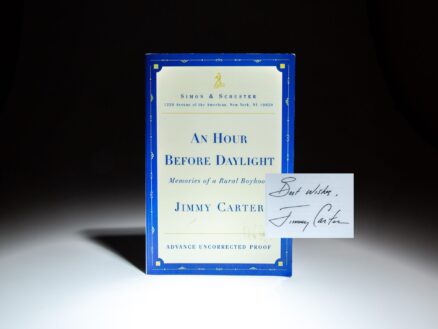 Advance Reading Copy of An Hour Before Daylight, signed by President Jimmy Carter.