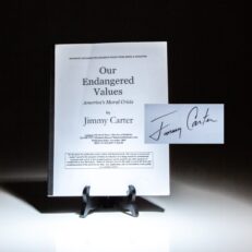 Advance Reading Copy of Our Endangered Values, signed by President Jimmy Carter.