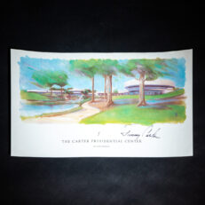 Color illustrated print of The Carter Presidential Center, signed by President Jimmy Carter.