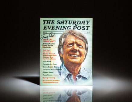 The Saturday Evening Post from April 1977, with a focus on Christianity in America. This copy is signed by President Jimmy Carter.