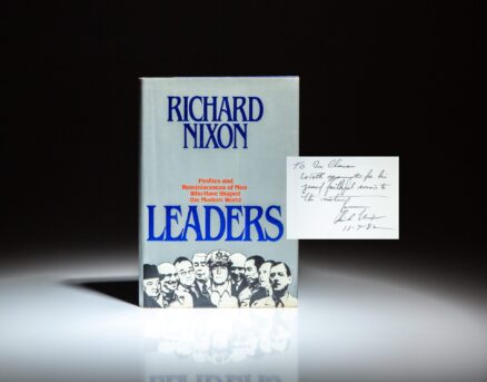 First edition of Leaders by Richard Nixon, inscribed to California Congressman Donald H. Clausen.