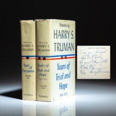 Signed first edition of the Memoirs of Harry S. Truman, inscribed to Chicago Mayor, Richard J. Daley.