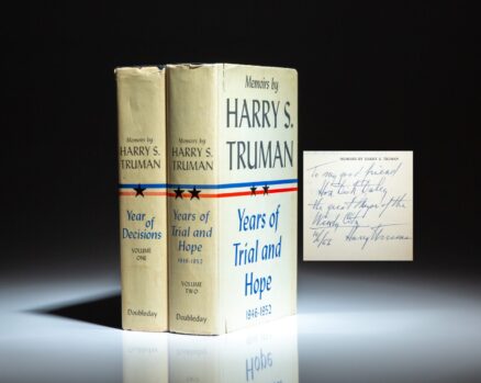 Signed first edition of the Memoirs of Harry S. Truman, inscribed to Chicago Mayor, Richard J. Daley.