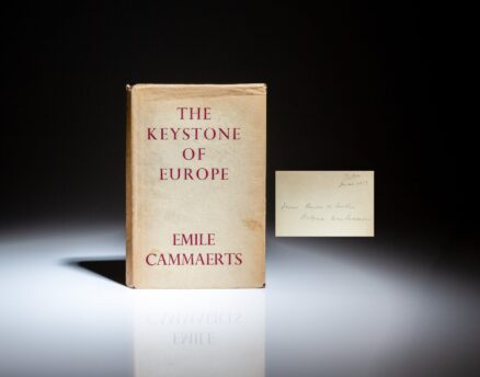 Presentation copy of The Keystone of Europe: History of the Belgian Dynasty by Emile Cammaerts, to British Prime Minister Neville Chamberlain, from the Belgian Ambassador to the Court of St. James, Baron de Cartier de Marchienne, on the eve of World War II.