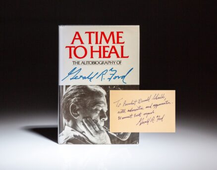 Signed first edition of A Time to Heal by Gerald R. Ford, inscribed to L. Donald Shields, former President of Cal State Fullerton and Southern Methodist University.