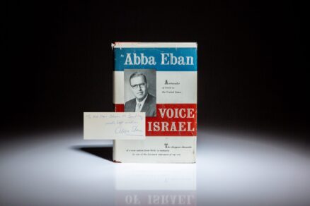 First edition of Voice of Israel by Abba Eban, inscribed to Rep. Alvin M. Bentley of Michigan.