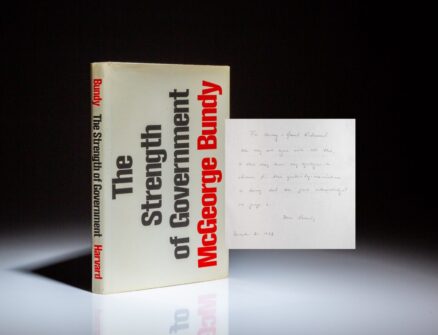 First edition of The Strength of Government by National Security Advisor McGeorge Bundy, inscribed to his landlord.