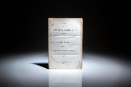 First edition of A Public Meeting Composed Of Twenty-Five Clergymen of Chicago, a letter by Senator Stephen A. Douglas.