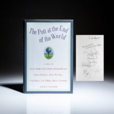 Signed first edition of The Putt at the End of the World by Lee K. Abbott, Dave Barry, Richard Bausch, James Crumley, James W. Hall, Tami Hoag, Tim O'Brien, Ridley Pearson, and Les Standiford.