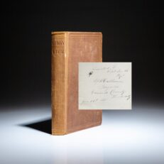 Originally published in 1864 by King & Baird of Philadelphia, this edition of Libby Life by Lieut.-Colonel F.F. Cavada was published the following year by J.B. Lippincott & Co. This copy is inscribed on the front free endpaper by fellow prisoner of war Alfred R. Calhoun.