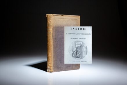 Originally serialized in Harper's Weekly, this is the first edition in book form of William Mumford Baker's Inside: A Chronicle of Secession, written under the pseudonym George F. Harrington.