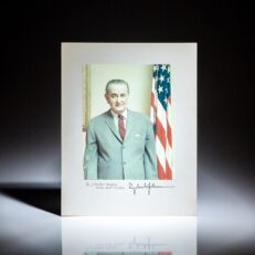 Signed photograph of President Lyndon Johnson, inscribed to Assistant Attorney General J. Walter Yeagley. Includes a note from Attorney General Ramsey Clark.