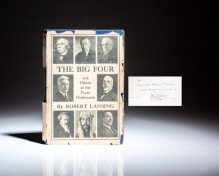 First edition of The Big Four by Secretary of State Robert Lansing, inscribed to fellow American diplomat and Under Secretary of State, Hon. Henry P. Fletcher.