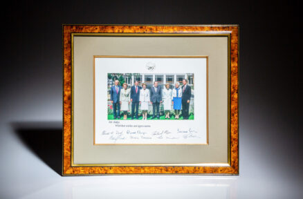 Presidential group photograph at the the Richard Nixon Presidential Library and Birthplace, with printed signatures.