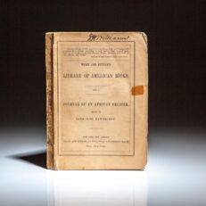 First edition of Journal of an African Cruiser by Horatio Bridge in the publisher's original paper wrappers, from the personal library of and signed by Maine Governor Joseph H. Williams.