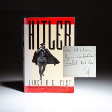 First edition of Hitler by Joachim C. Fest, inscribed by author Colleen McCullough to U.S. Ambassador Edward Perkins.