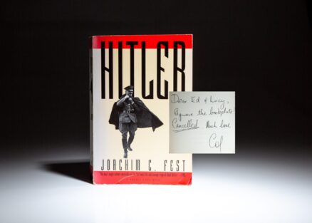 First edition of Hitler by Joachim C. Fest, inscribed by author Colleen McCullough to U.S. Ambassador Edward Perkins.