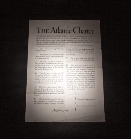 Original Government Printing Office poster of The Atlantic Charter by President Franklin D. Roosevelt and Prime Minister Winston S. Churchill.