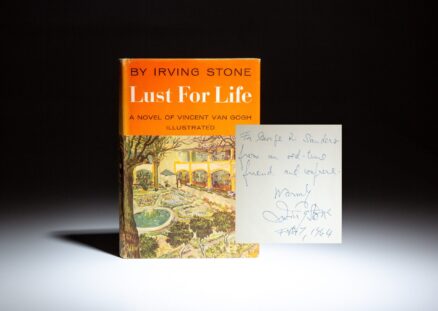 Signed copy of Lust for Life: The Novel of Vincent Van Gogh by Irving Stone, inscribed to book collector George R. Sanders.