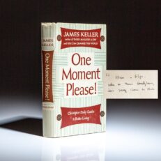 First edition of One Moment Please! by James Keller, inscribed by a close friend to George H.W. Bush and Barbara Bush.