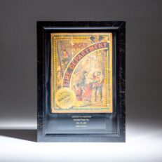 American Fire Company: A Sectional Picture Toy by Milton Bradley & Co., illustrated wooden box cover mounted in shadow box frame.