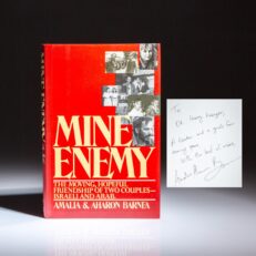 Inscribed to former Secretary of State Henry Kissinger, first edition of Mine Enemy by Amalia and Aharon Barnea.