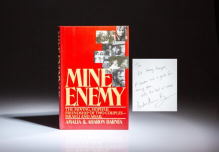 Inscribed to former Secretary of State Henry Kissinger, first edition of Mine Enemy by Amalia and Aharon Barnea.