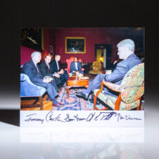 Presidential briefing on Operation Uphold Democracy at the White House on September 19, 1994, photograph signed by former President Jimmy Carter, Senator Sam Nunn, General Colin Powell and President Bill Clinton