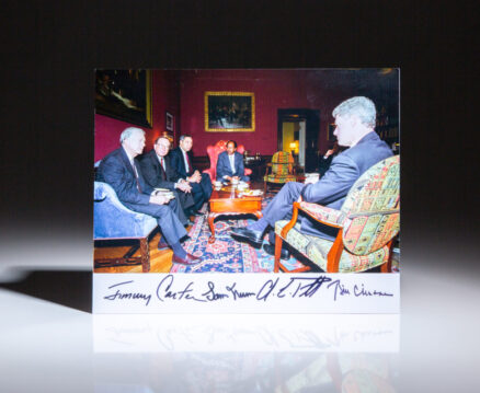 Presidential briefing on Operation Uphold Democracy at the White House on September 19, 1994, photograph signed by former President Jimmy Carter, Senator Sam Nunn, General Colin Powell and President Bill Clinton