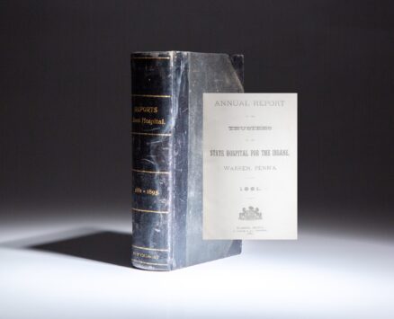 Bound volume of Annual Reports from the Trustees of the Warren State Hospital for the Insane, covering the years 1881-1895.