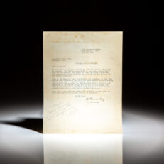 Letter from August Samuel Duesenberg, American automotive engineer who built racing engines and set early automotive speed records. Engines designed and built by him and his brother, Fred Duesenberg, won the 1921 French Grand Prix and three Indianapolis 500 races in the 1920s.