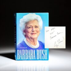 Barbara Bush: A Memoir, inscribed by former First Lady Barbara Bush and President George H.W. Bush. Includes the golf scorecard from Sea Island, Georgia, which is mentioned in the book.