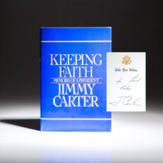 Keeping Faith by President Jimmy Carter, inscribed to his "inflation czar," Alfred E. Kahn.