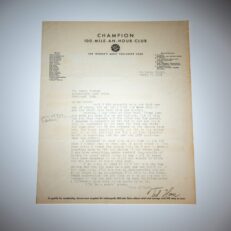 Letter from Ted Horn, the legendary American racecar driver, Indianapolis 500 Champion and member of the prestigious 100 Mile-An-Hour Club.