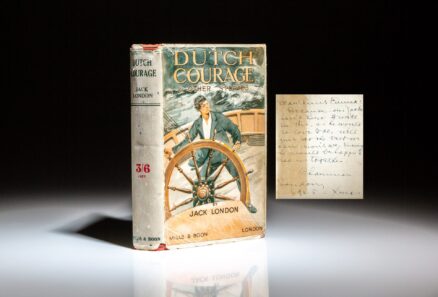 Presentation copy of Jack London's Dutch Courage and Other Stories, with an inscription from his second wife, Charmian London.