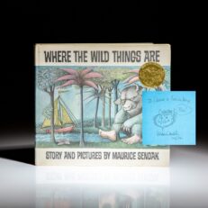 Early edition of Where the Wild Things Are by Maurice Sendak, signed by the author with a "Wild Thing" illustration.