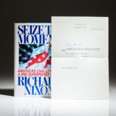 First edition of Seize The Moment, signed by President Richard Nixon, presented to Washington, DC attorney David Ginsburg.