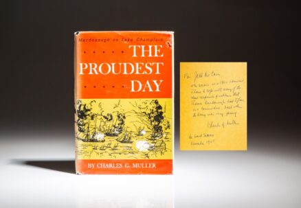 Inscribed to Admiral John S. McCain, Jr., first edition of The Proudest Day by Charles G. Muller.